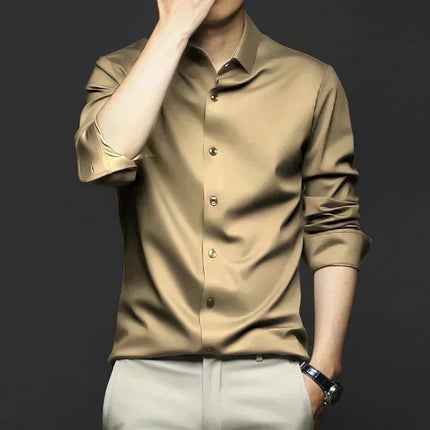 S-6XL Men's Blue Shirt Business Leisure Social Fashion High Quality Ice Silk Shirt Casual Work Top
