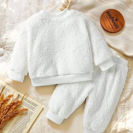 2025 Baby Boys Girls Unisex 2Pcs Autumn Winter Thicken Long Sleeve Warm Fleece Cute Bear Cartoon Casual Clothing Sets For 1-3Y