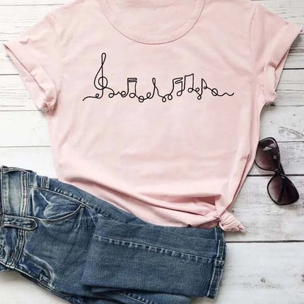 Fashion Women T Shirt Musical Note Printed T Shirt Casual Black Tops 90s Ladies Girls Tee Shirt Female Harajuku Graphic T-shirt
