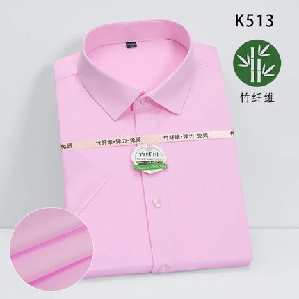 Men's new short sleeve shirt bamboo fiber casual non-ironing spring and summer shirt top high quality slim dress