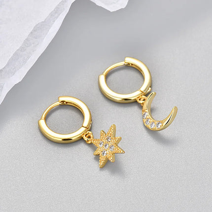 Fashion Stainless Steel Zircon Star Hoops Earrings For Women Vintage Crystal Zirconia Circle Earrings Punk Unisex Rock Jewelry