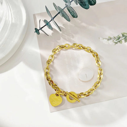 Hot Selling Titanium Steel Heart Link Bracelet For Women Gold Color Office Hand Jewelry Gifts Wholesale