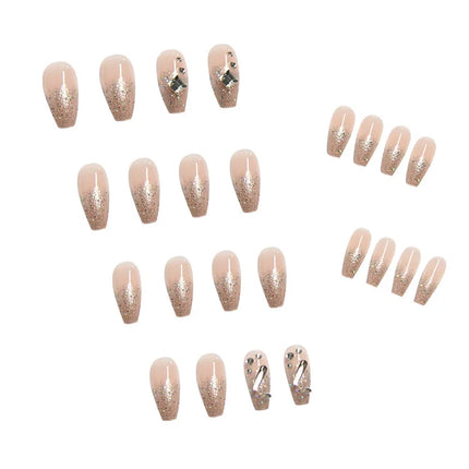 Sparkling Diamond 24 Pcs Press on Nails Pink Nail polish Glossy Artificial Finger Manicure Reusable False Nails
