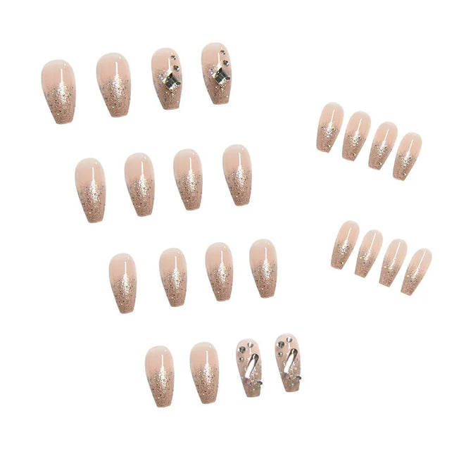 Sparkling Diamond 24 Pcs Press on Nails Pink Nail polish Glossy Artificial Finger Manicure Reusable False Nails