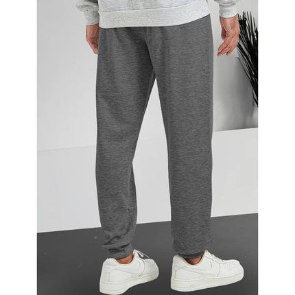Spring/Summer Men'S Solid Black Sports PantsKnitted Elastic Waistband With DrawstringSuitable For Outdoor Activities And Jogging