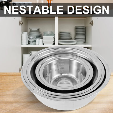 5Pcs Salad Mixing Bowl Set Stainless Steel Multipurpose Soup Basin 5 Sizes Nesting Bowls for Kitchen Cooking Baking Food Storage