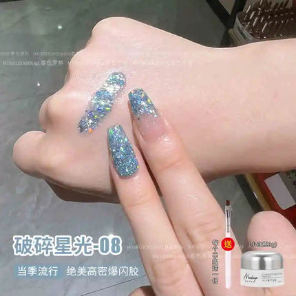 MUSELUOGE 12color Broken Starlight Glitter Gel Nail Polish Explosion-flash Semi Permanent Soak Off UV Nail Gel For Nail Salon