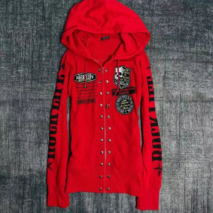 Winter Coat Y2k Hoodies Print Gothic Hooded Zip-Up 2000s Streetwear High Street Hooded Sweatshirt Hip Hop Fashion Punk Harajuku