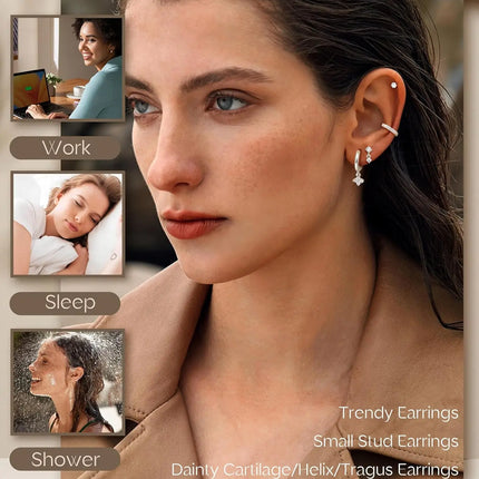 Bobisty 1pc Earrings for Sensitive Ears Surgical Stainless Steel Earrings for Women Dainty Flat Back Earring Stud Hoop Cartilage
