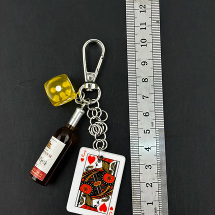 Handmade Style Casino Keychain with Dice Poker Chip Cigarette Charm Keyring for Men Streetwear Gift