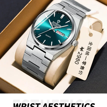 BINBOND 102 Couple Quartz Watch Men's Original Watch Waterproof Night Light Date Week Stainless Steel Men's and Women's Watch