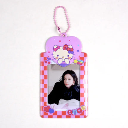 Sanrios Gudetama Keychain with Photo Card Holder Anime Keroppi Tuxedosam Photocard Holder Key Ring Accessory for Bag Backpack