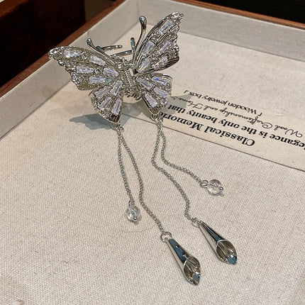 Shiny Rhinestones Butterfly Hair Claw Clips for Women Girl Vintage Long Chain Tassel Claw Clip New Chinese Style Accessories M1