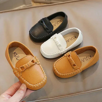 Boys Leather Shoes Black White for School Party Wedding Kids Formal Flats Loafers Slip-on Soft Loafers Children Moccasins 21-30