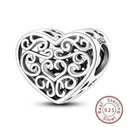 Original 925 Sterling Silver Charm Beads Love Heart Family Charms Pendant Fit Bracelet Charm Women DIY Jewelry Gift