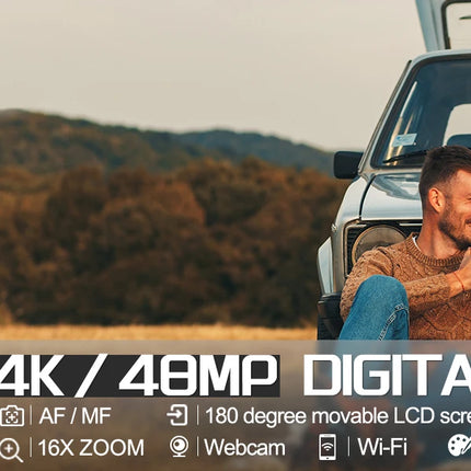 NBD 4K Digital Cameras for Photography,48MP Camera,Travel Vlogging Cameras with 16X Digital Zoom,180°Flip Screen,52mm Macro Lens
