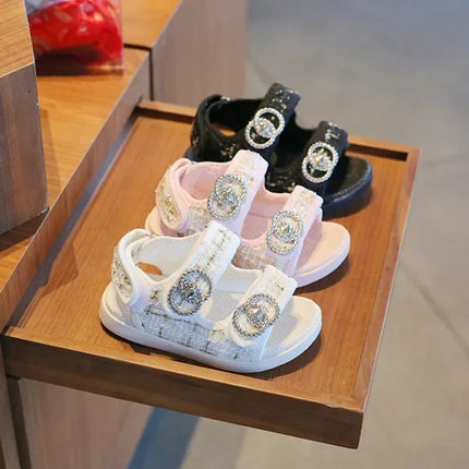 2025 Korean Style Sweet Style Sandals Summer Solid Color Girls Baby Sandals Open Toe Small PU Slipper Shoes Size 21-35