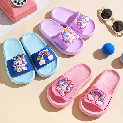 New Unicorn Slippers Boy Girl Summer Kids Rainbow Indoor Slippers Non-Slip Beach Sandals Toddler Home Shoes Baby Flip