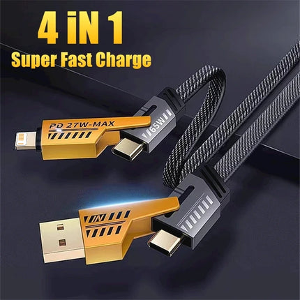 4 in 1 Universal 65W USB-C PD 27W Fast Charging Cable For iPhone 17 16 15 14 13 Pro Max Samsung Xiaomi Redmi POCO Huawei Honor