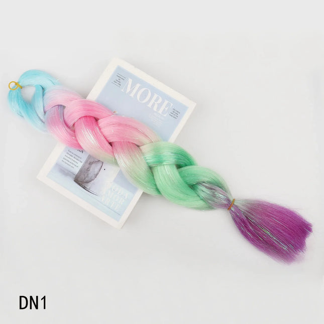 Sparkle Shiny Braiding Hair Pre Stretched Kanekalon Tinsel Crochet Hair Extensions For Girls Dazzles Women Hippie Synthetic