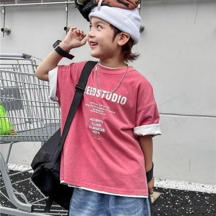 2026 New Boys' Summer 100% Cotton Streetwear Short Sleeve T Shirt Casual Half Sleeve Clothing