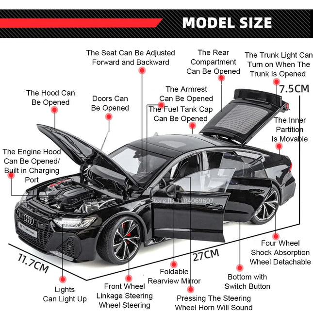 1:18 Scale RS7 Rolls-royce Phantom Car Toy Models Alloy Diecast Shock Absorption Doors Opened Sound Light for Adults Kids Gifts