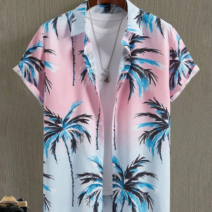 Hawaiian Botanical Flower Print Men's and Women's Short Sleeve Lapel Seaside Button-Down Shirt Top Casual Fashionable Shirts