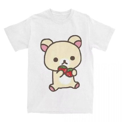 Leisure Rilakkuma Strawberries T-Shirts Women Round Collar T-Shirts Animal Bear Short Sleeve Tees Women Tops