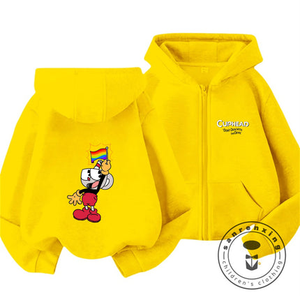 Cuphead 2026 Lovely Zipper Hoodie Boys Girls 3-14Y Autumn Winter Cute Kawaii Cartoon Street Hot Fashion Outdoor Casual Warm