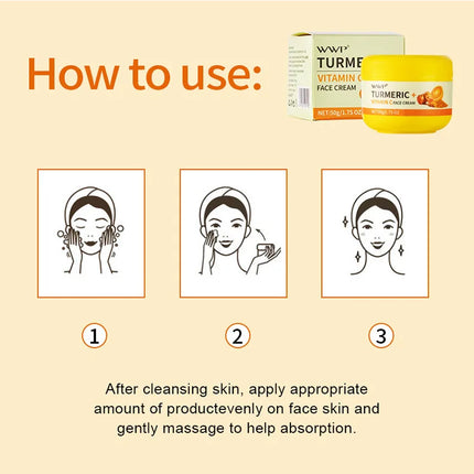 Turmeric Face Cream Strong Whitening Vitamin C Cream Brighten Skin Tone Reduce Dark Spots Lighten Moisturizing Cream Facial 50g