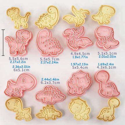 8Pcs Animal Cat Rabbit Dinosaur Cookie Cutter Fruits Cookie Stamp Car Biscuit Molds for Baking, Fondant, Cheese, and Pastries