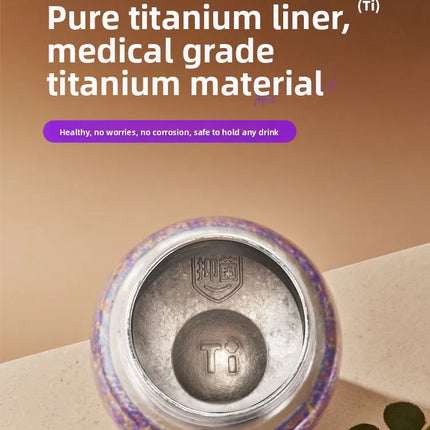100% Pure Titanium Mini "Chubby Cup" - 280ml Double-Walled Vacuum Insulated Mug with Handle, Compact & Portable