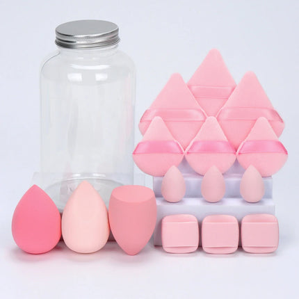15Pcs Premium Powder Puffs with Storage Jar - Makeup Blending Sponges Set for Face Foundation & Loose Powder Kit