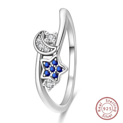 Rings For Women 100% 925 Sterling Silver Pink Heart Crown Star Moon Snowflake Zircon Rings Fashion Engagement Wedding Jewelry