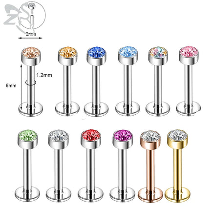 ZS 6-13PCS/LOT 16G Stainless Steel Lip Labret Piercing Set Crystal Monroe Lip Stud Ear Tragus Helix Cartilage Piercing 6/8/10mm