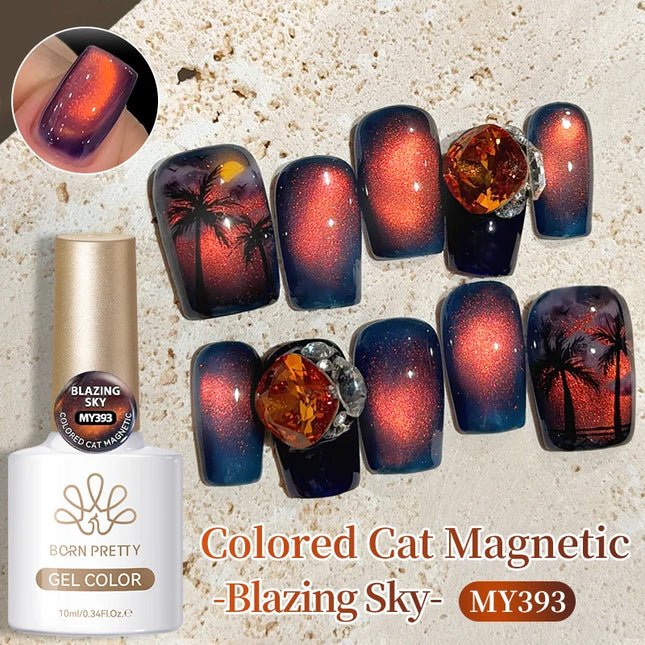 BORN PRETTY 10ml Blazing Sky Colored Cat Magnetic Gel Nail Polish Semi Permanent Soak Off UV Gel Manicure Nail Art Varnish