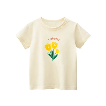 2025 Summer 2-8 Years Kids Girl Shorts Sleeve T-shirts Printed Little Girl Top Baby Girl T Shirts Children Toddler Girl Clothes
