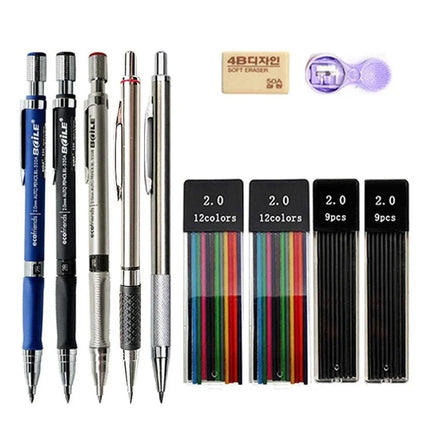 2.0mm Mechanical Pencil With Black/Color Lead Refill Automatic Pencil Art Drawing Painting Sketching School & Office Stationery