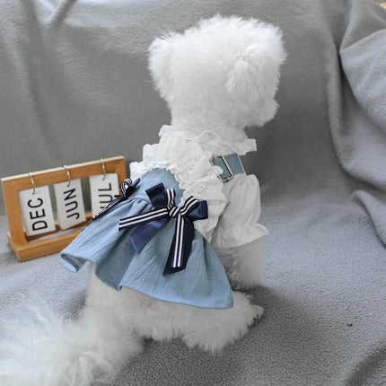 Sea Breeze Holiday Denim Dress Pet Clothes Dog Cat Anti-Hair Loss Summer Blue Dress