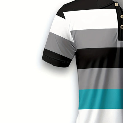 Men's Striped and Wing Printed Casual Short-Sleeved Top, Comfortable Thin and Breathable Short-Sleeved Regular Polo Shirt