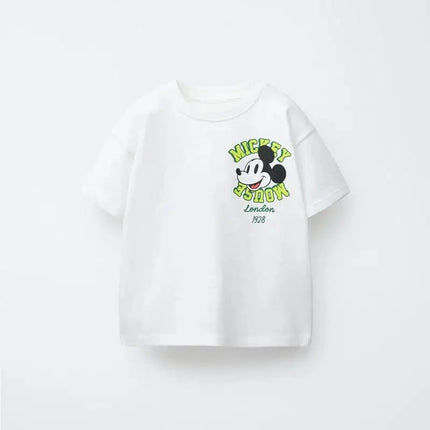 Pure Cotton Children's T-shirt 2026 Summer Trendy Cartoon Print for Boys and Girls Casual Parent-child Short-sleeved Top