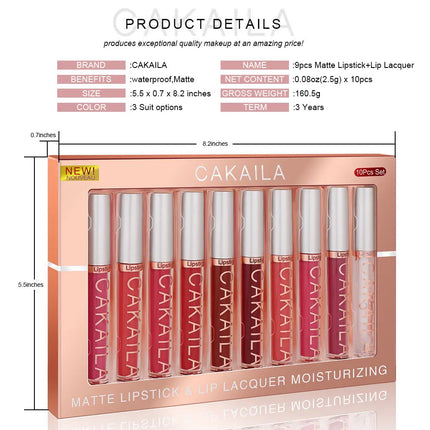 Matte Lip Gloss Lip Oil 10pc/set: Velvet Lipstick High Pigment Waterproof Long Lasting, Nude, Y2K Christmas Valentine's Day Gift