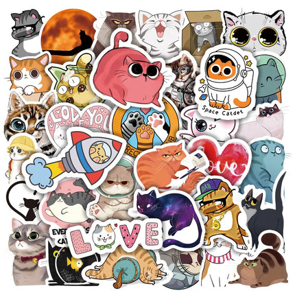 50pcs Lovely Cat Stickers Laptop Phone Case Water Bottle Guitar Fridge Cute Animal Vinyl Decal for Kids Gift Waterproof