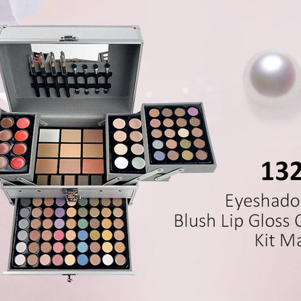 132 Color Makeup Gift Kit Full Set Box Face Powder Eyeshadow Palette Lipstick Concealer,Eyebrow Blush All In One Makeup Gift Set