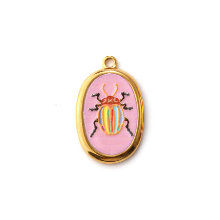 2 Pcs 304 Stainless Steel Insect Charms 18K Gold Plated Oval Printed Ladybug Beetle Pendants For DIY Necklace 28mm X 17.5mm