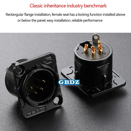 HF XLR Gold plated 4 Pin Male Female Panel  Audio Microphone Jack  Socket Connector D-type Mount Amplifier Receptacle YS1464BG