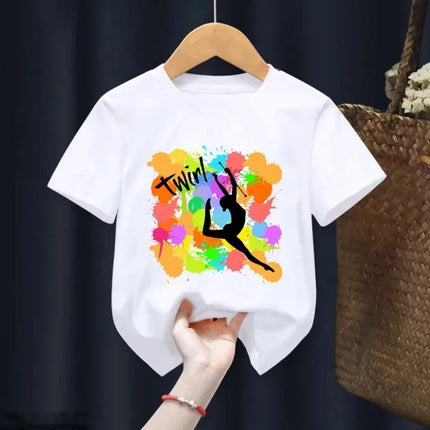 Summer Dancing Girl Pattern Print Children's Short Sleeved Shirt Kids Fashion Cotton T-shirt Girls Comfortable Leisure Tee Tops