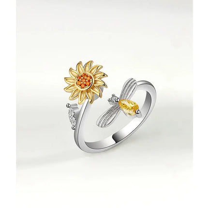 VENTFILLE 925 Sterling Silver Sunflower Diamond Zircon Rotatable Ring For Women Gift Relieve Stress Ring Jewelry Wholesale