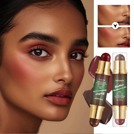 Double-Headed Bronzer Blush Stick Butter Glow & Go Multiuse Stick for Cheeks Contours Eyes Lips Blush Matte Light Glossy Bronze