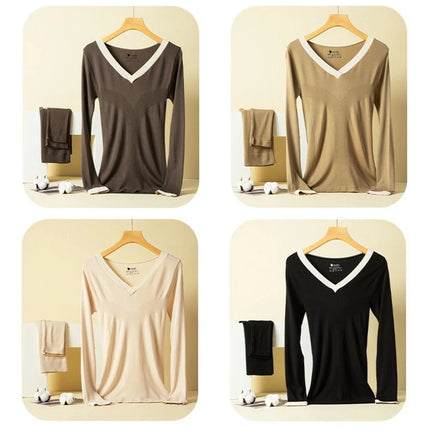 Women's Thermal Underwear Modal Thin V-neck Tops Warm Pants Two Piece Set Autumn Winter Fashion New Thermo Underwear Undershirts